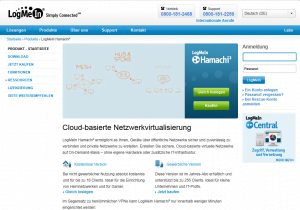 Screenshot der LogMeIn Hamachi Webseite